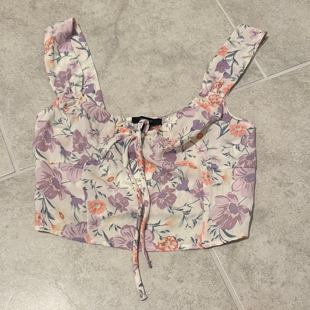 Forever 21 Floral Crop Top in Purple and Pink